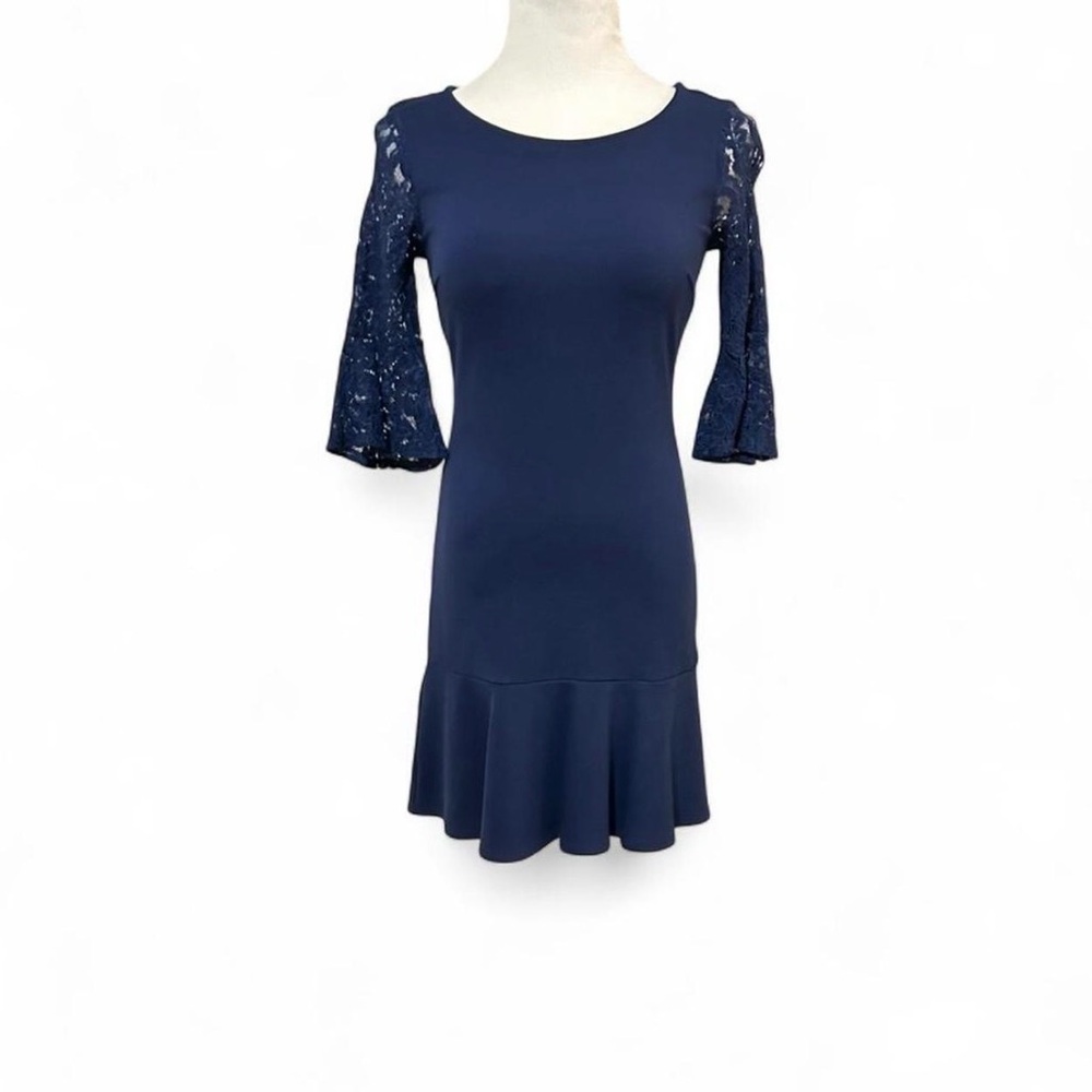 Laundry By Shelli Segal Navy Dress with Lace Sleeves